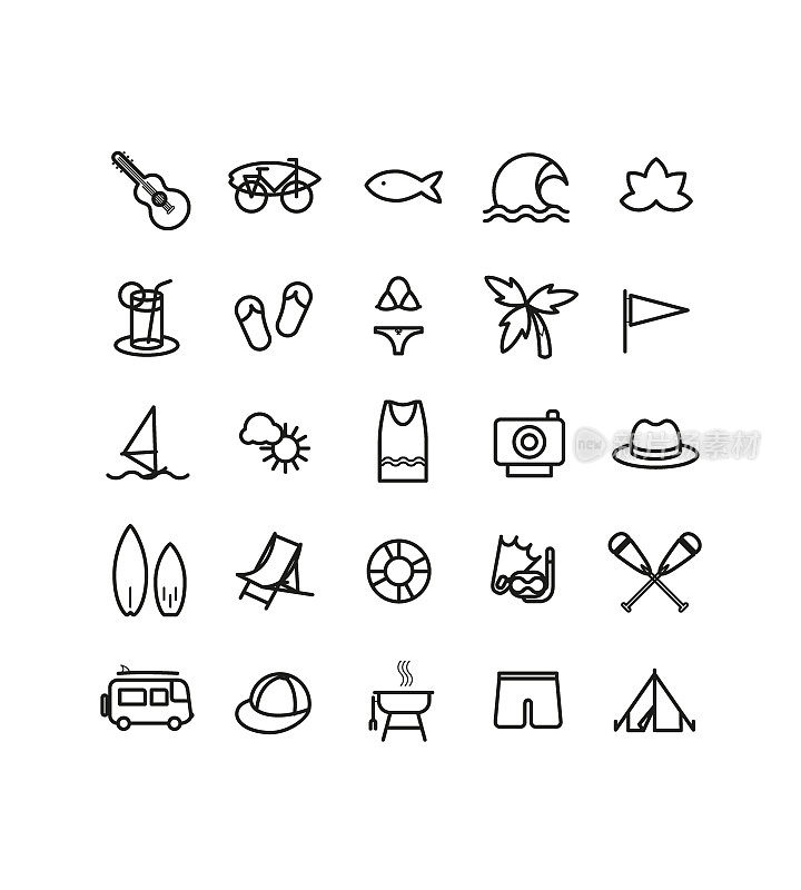 series of symbols, pictos, signs, holidays, summer, beach